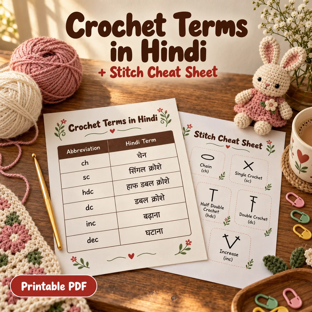 Crochet Terms in Hindi + Stitch Cheat Sheet
